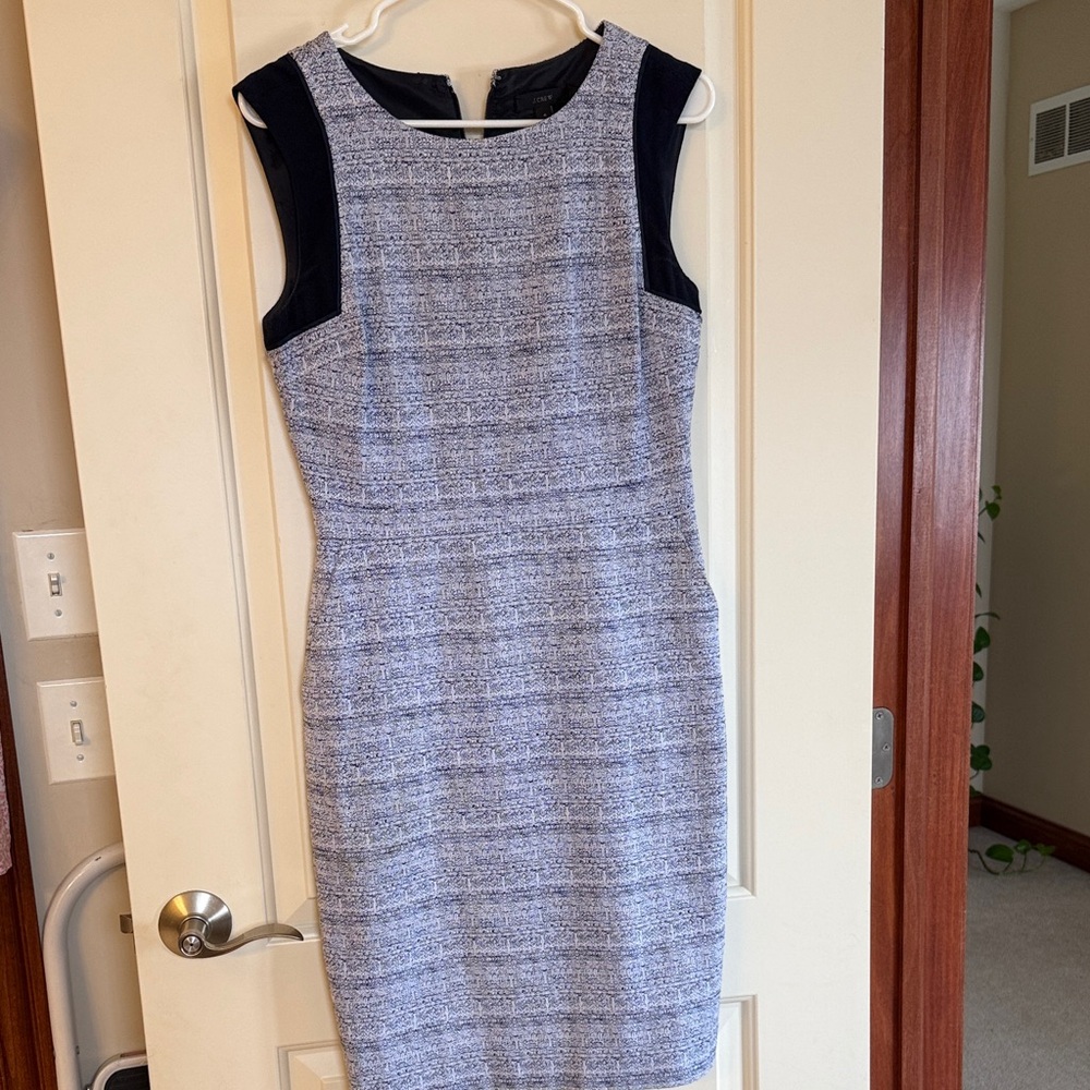 J. Crew Navy Blue and White Tweed Midi Dress